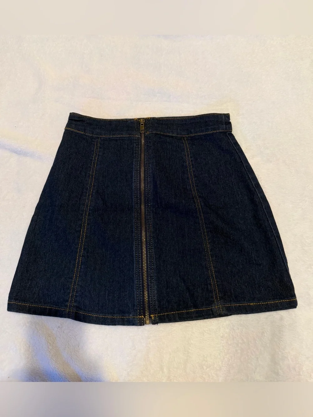 Forever 21 Dark Blue Denim A-Line Mini Skirt with Front Zip